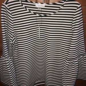 Calvin Klein Top Pullover Bell Sleeves Striped
